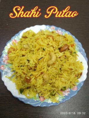 Shahi pulao in plate, Shahi pulao recipe.