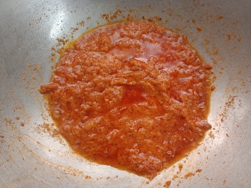 Frying the paste, Rajma curry recipe.