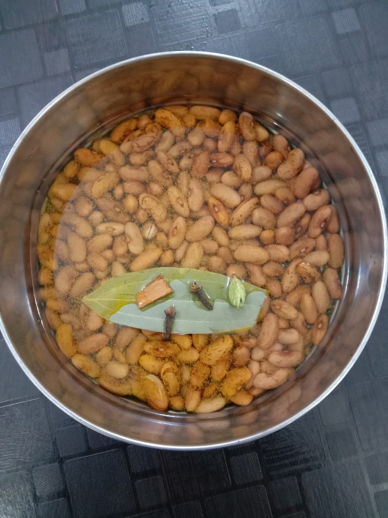 Soaking Kidney beans in water, Rajma curry recipe.