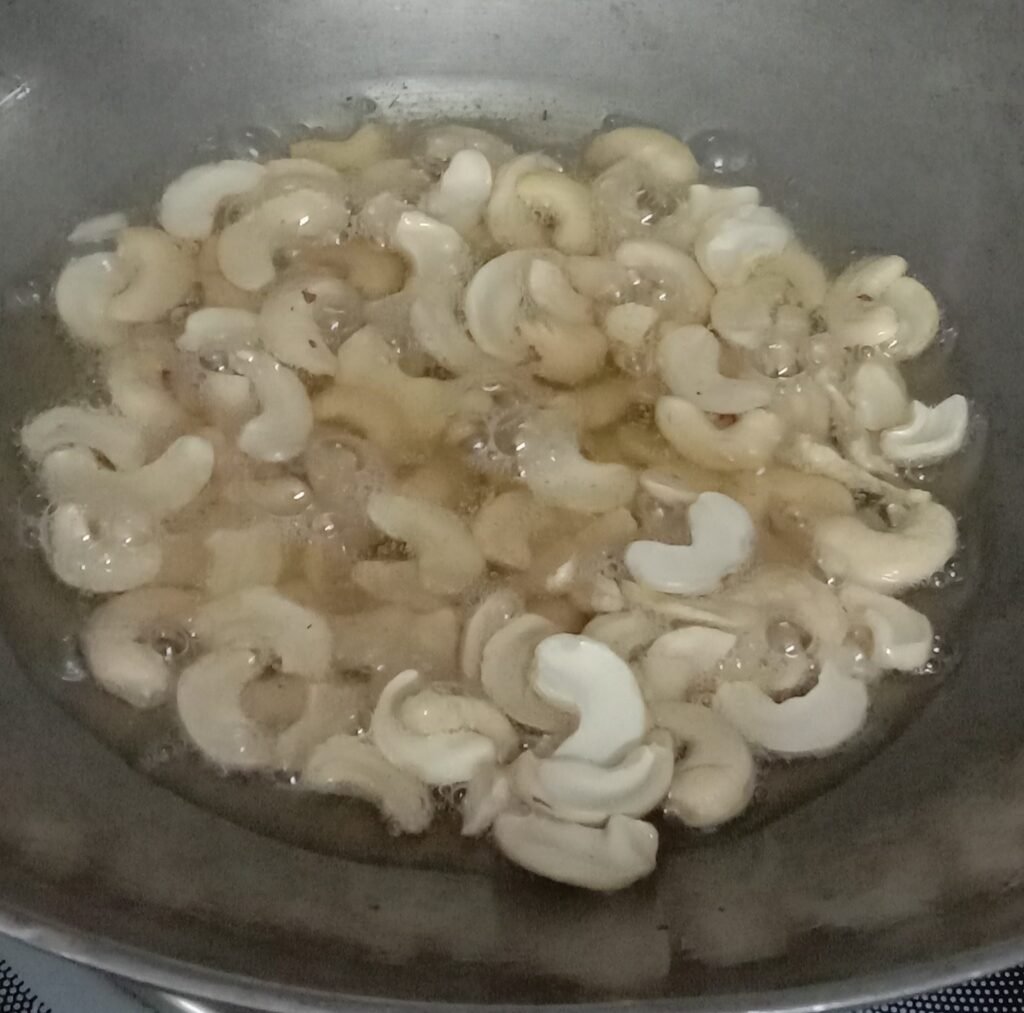 Frying cashew nuts, Chivda recipe.
