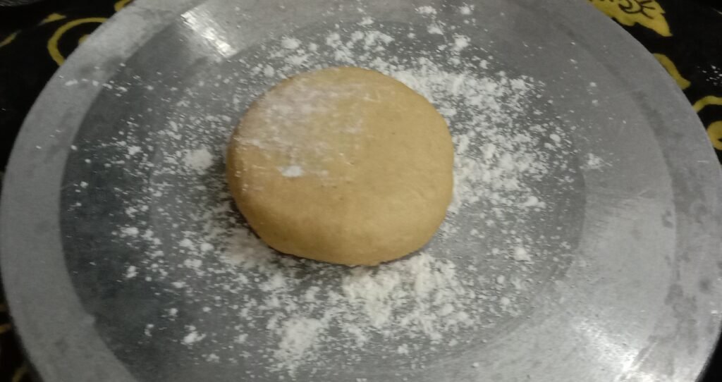 Spreading flour on board, Sweet potato recipe.
