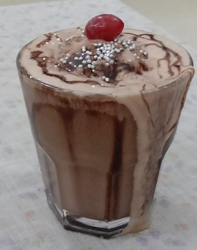 Chocolate Milkshake in serving glass, Chocolate milkshake recipe.