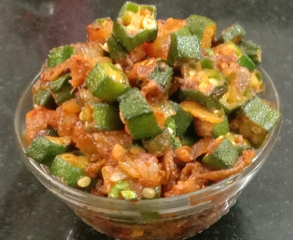 Bhindi fry in bowl, Okra recipe.