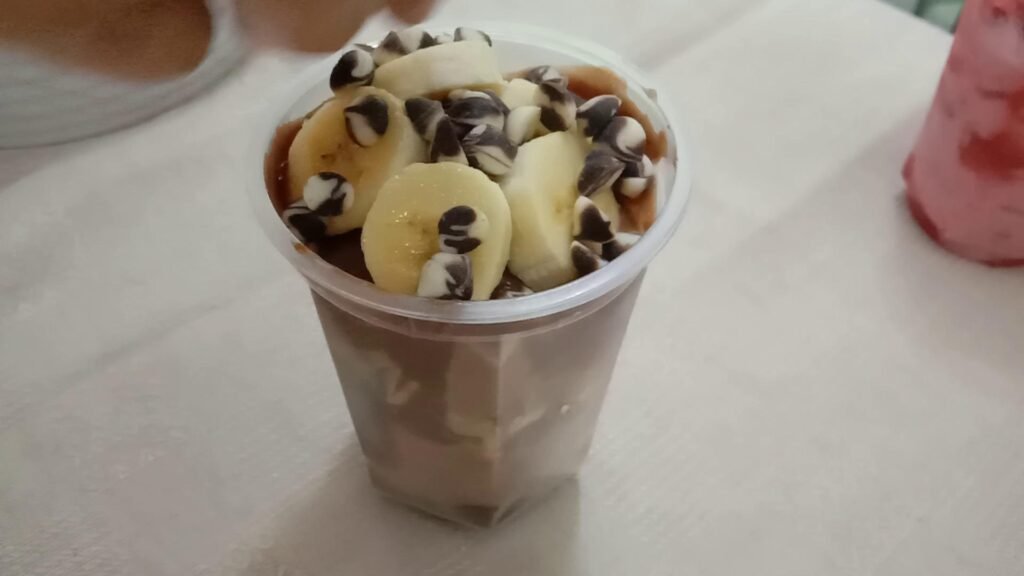 Banana yogurt in serving glass, Frozen yogurt.