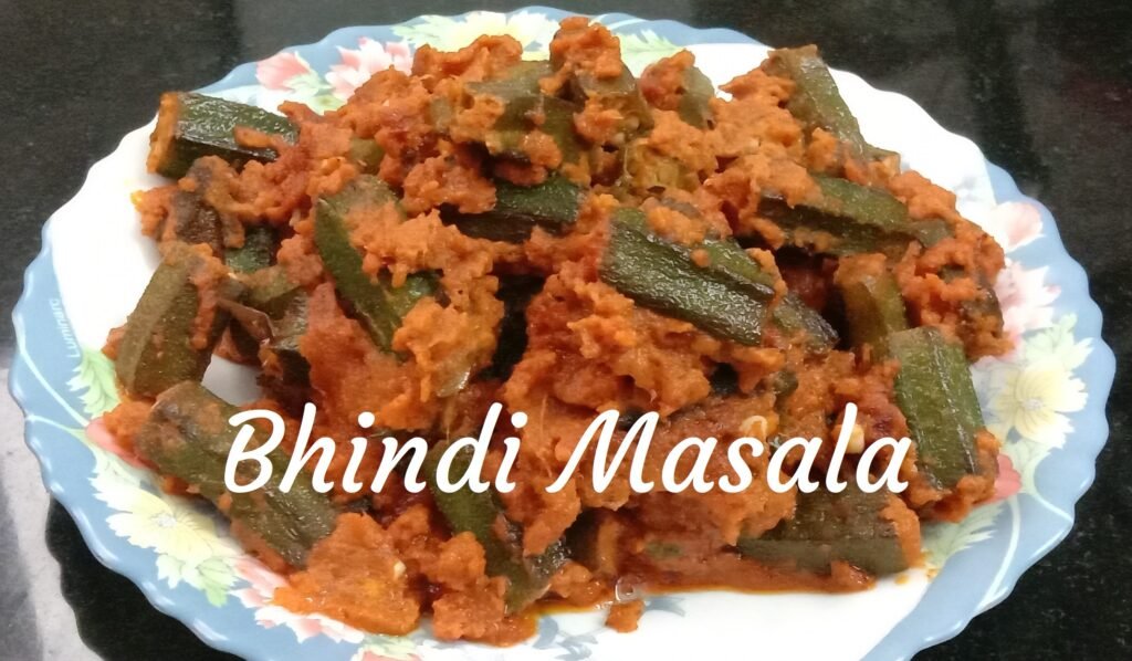 Bhindi masala in plate, Bhindi masala.