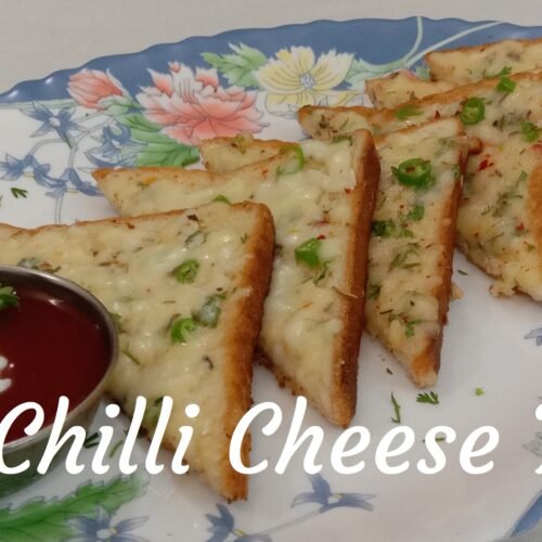 Chilli cheese toast with tomato ketchup, Chilli cheese toast.