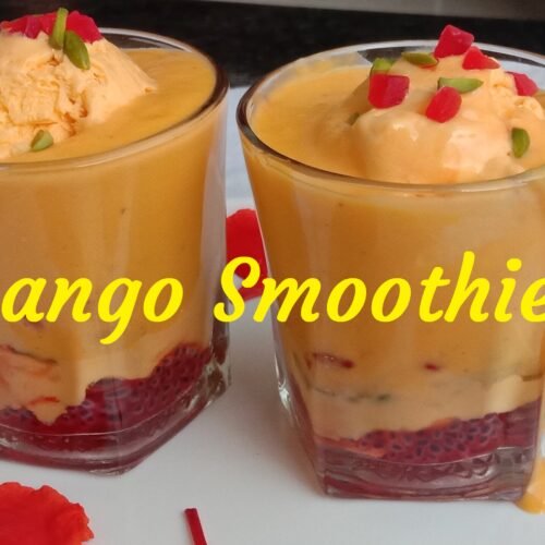Mango Smoothie in two glasses, Mango Smoothie.